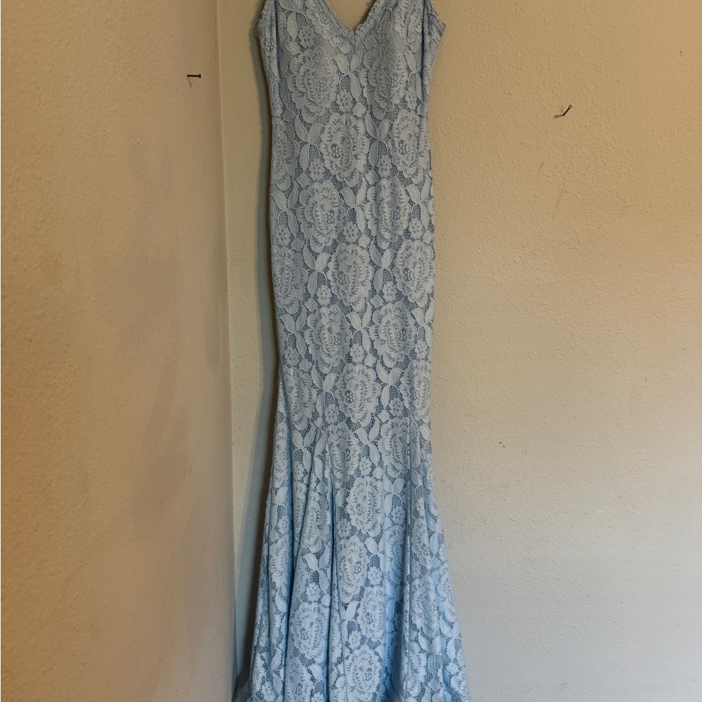Betsy & Adam Light Blue Lace Maxi Dress